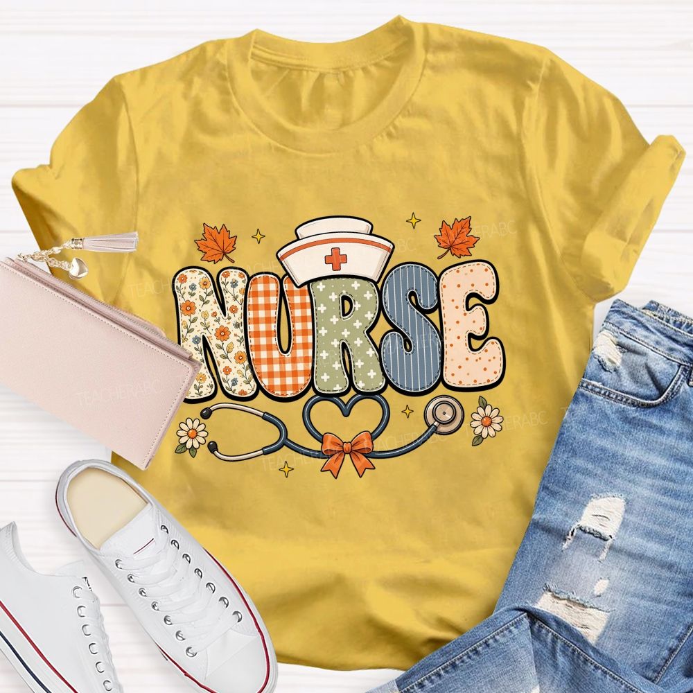 Nurse Orange Plaid Letters Teacher T-shirt