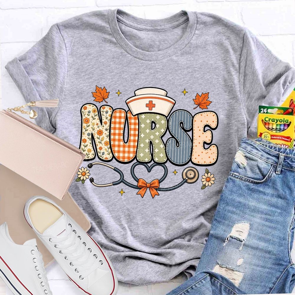 Nurse Orange Plaid Letters Teacher T-shirt