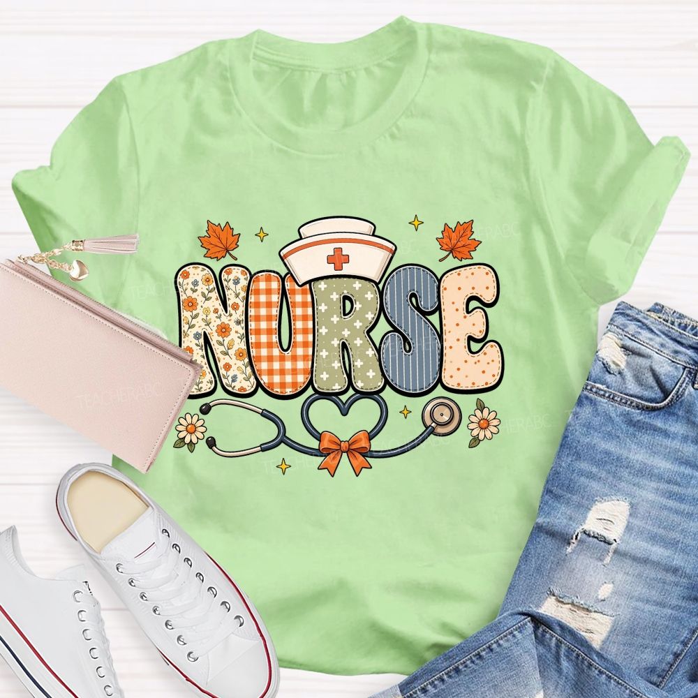 Nurse Orange Plaid Letters Teacher T-shirt