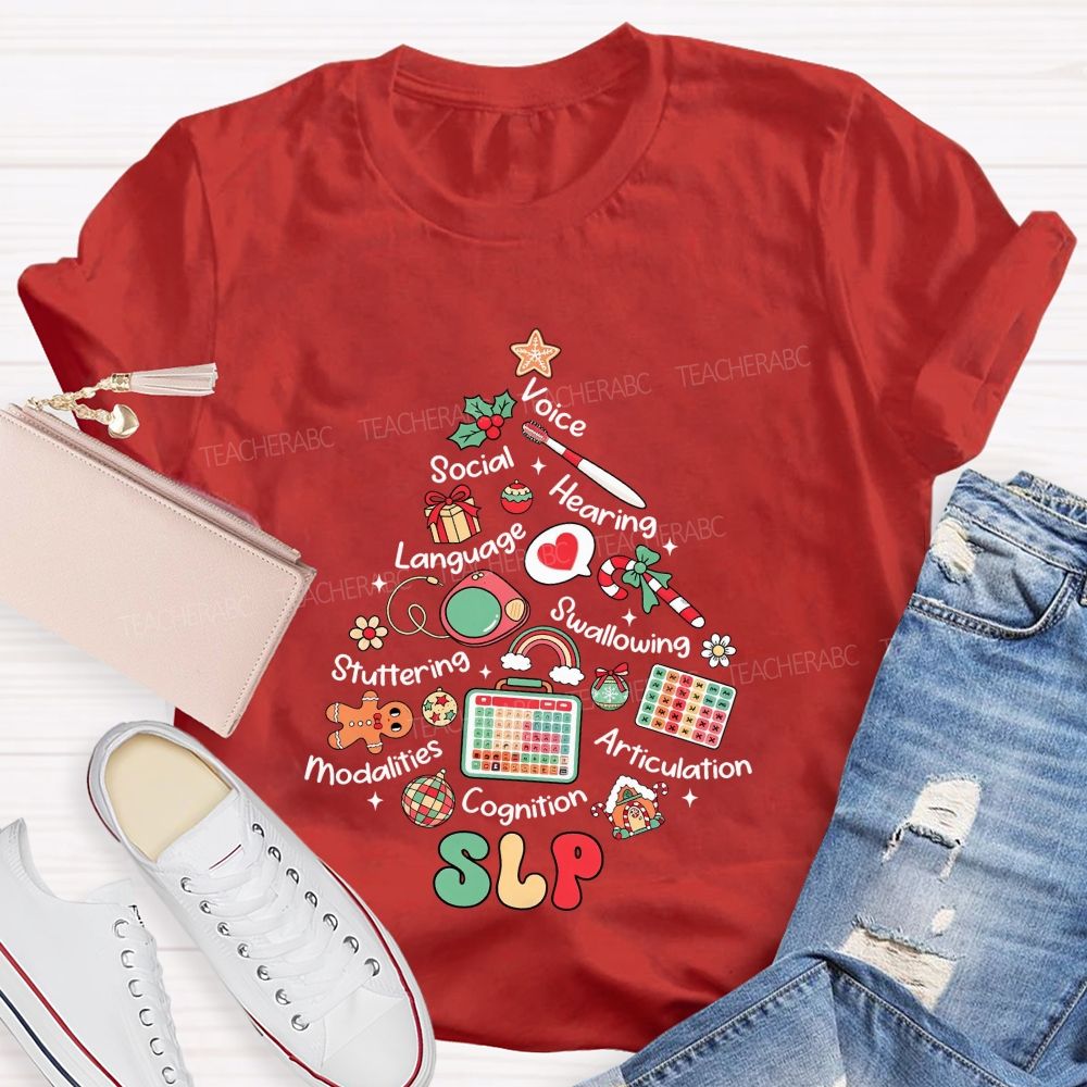 Slp Christmas Tree‑Speech Language Pathologist Holiday Teacher T-shirt