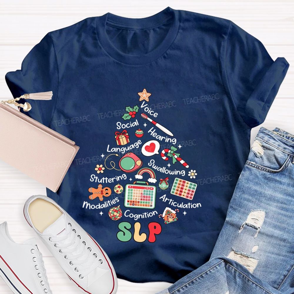Slp Christmas Tree‑Speech Language Pathologist Holiday Teacher T-shirt
