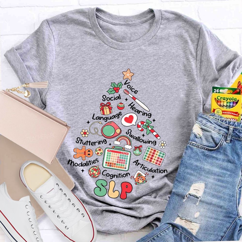 Slp Christmas Tree‑Speech Language Pathologist Holiday Teacher T-shirt