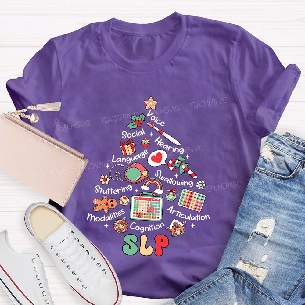 Slp Christmas Tree‑Speech Language Pathologist Holiday Teacher T-shirt