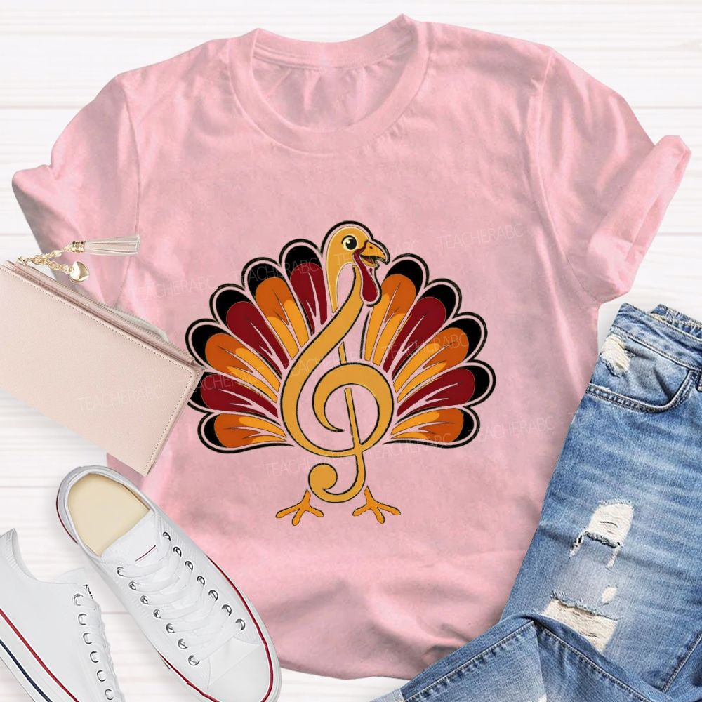 Music Treble Clef Turkey Thanksgiving Teacher T-shirt