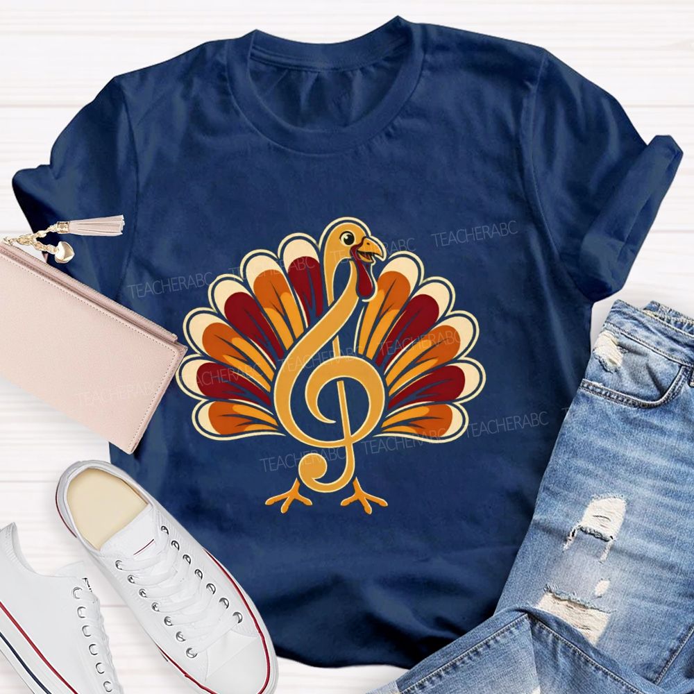 Music Treble Clef Turkey Thanksgiving Teacher T-shirt