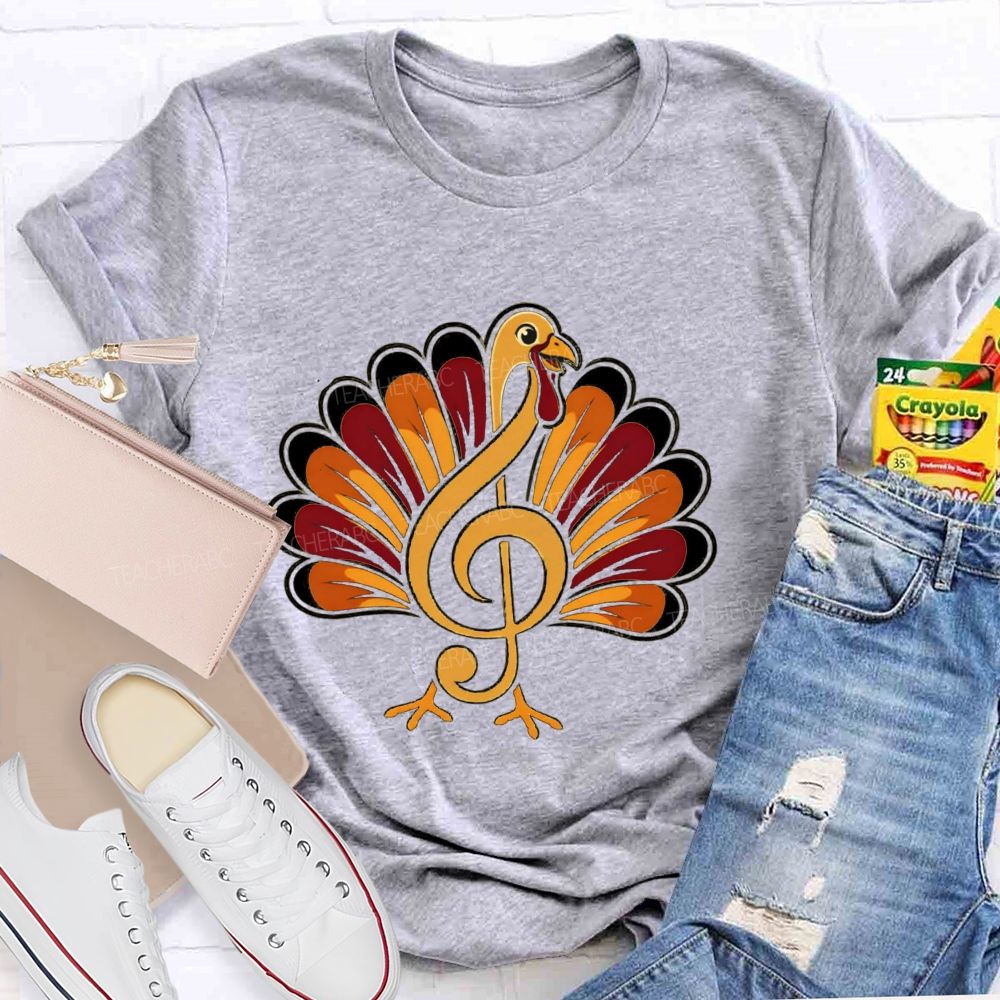 Music Treble Clef Turkey Thanksgiving Teacher T-shirt
