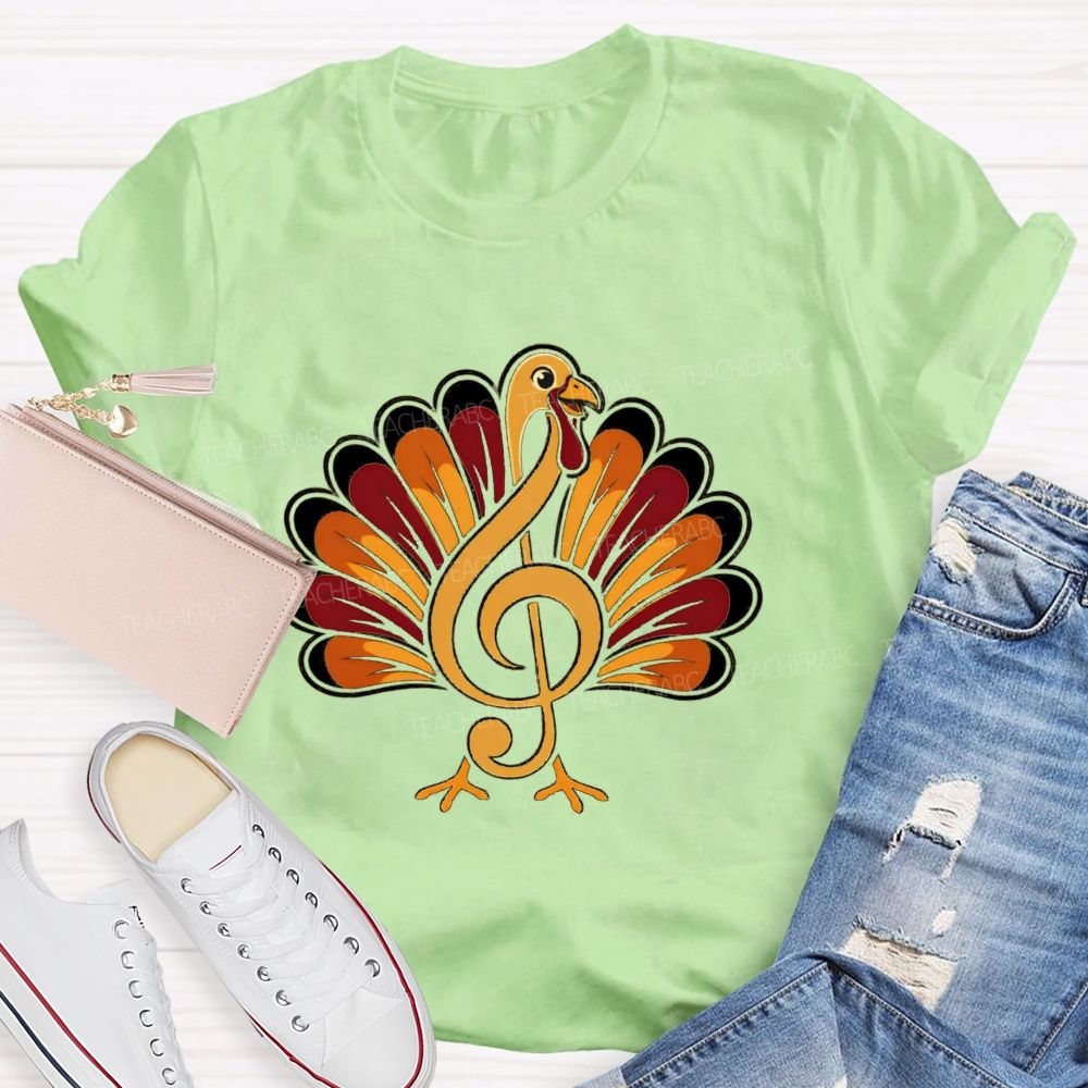 Music Treble Clef Turkey Thanksgiving Teacher T-shirt