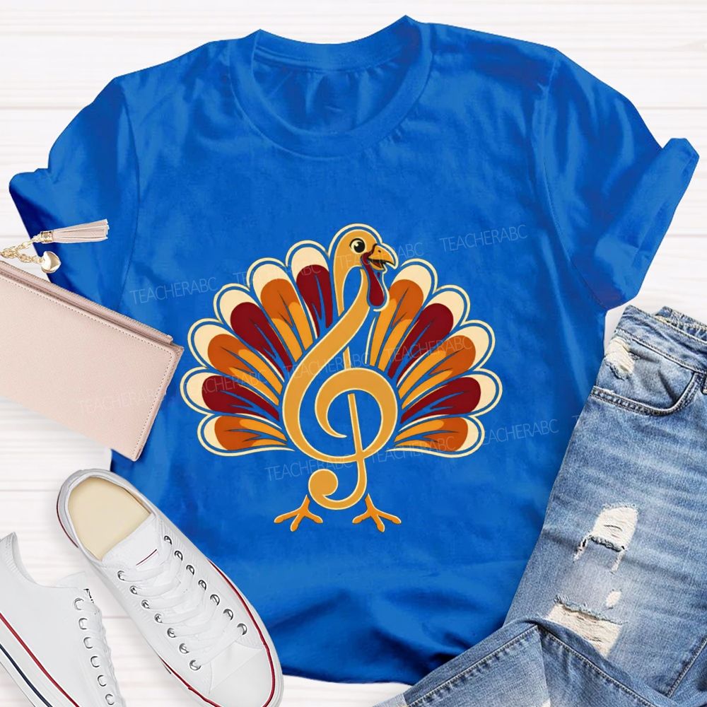 Music Treble Clef Turkey Thanksgiving Teacher T-shirt