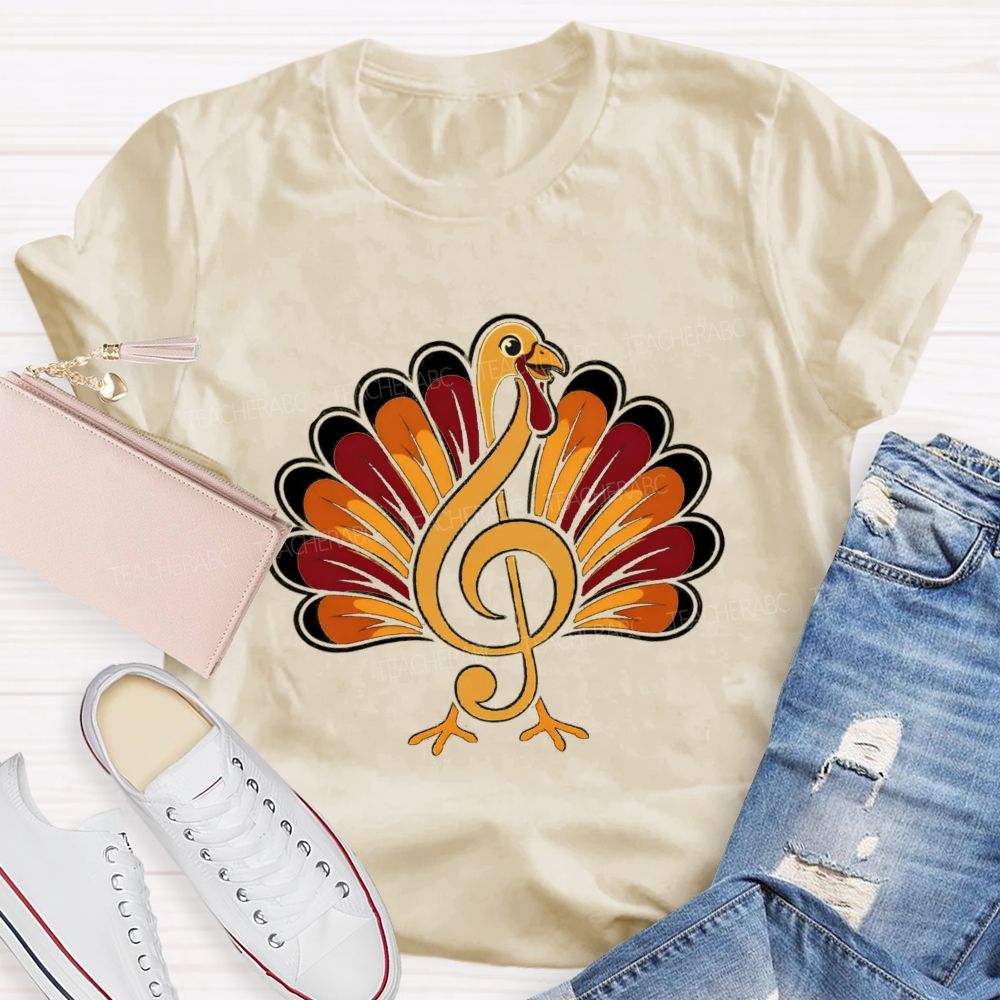 Music Treble Clef Turkey Thanksgiving Teacher T-shirt