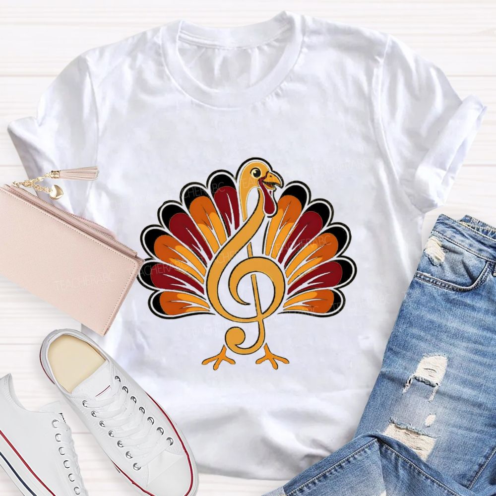 Music Treble Clef Turkey Thanksgiving Teacher T-shirt
