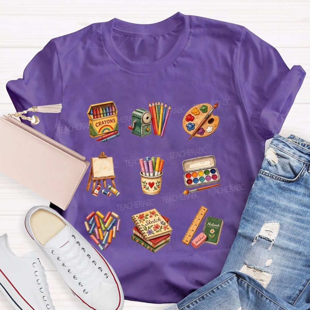 Watercolor Art Teacher Supplies Bundle Teacher T-shirt