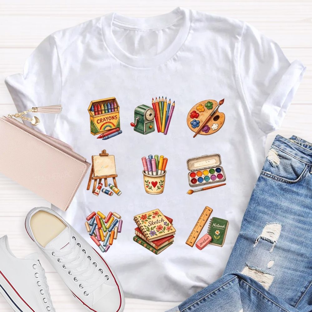 Watercolor Art Teacher Supplies Bundle Teacher T-shirt