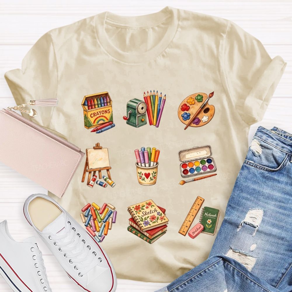 Watercolor Art Teacher Supplies Bundle Teacher T-shirt