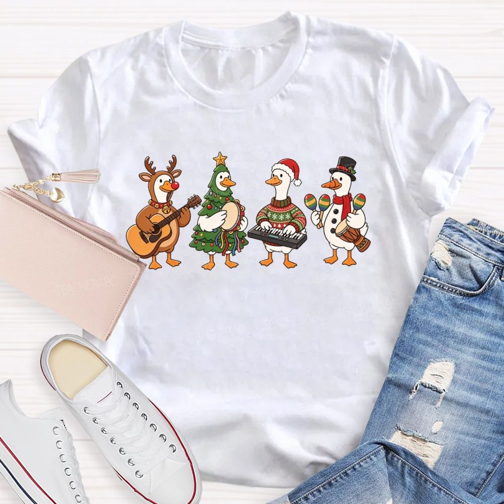 Christmas Goose Band Geese Animal Music Holiday Teacher T-shirt