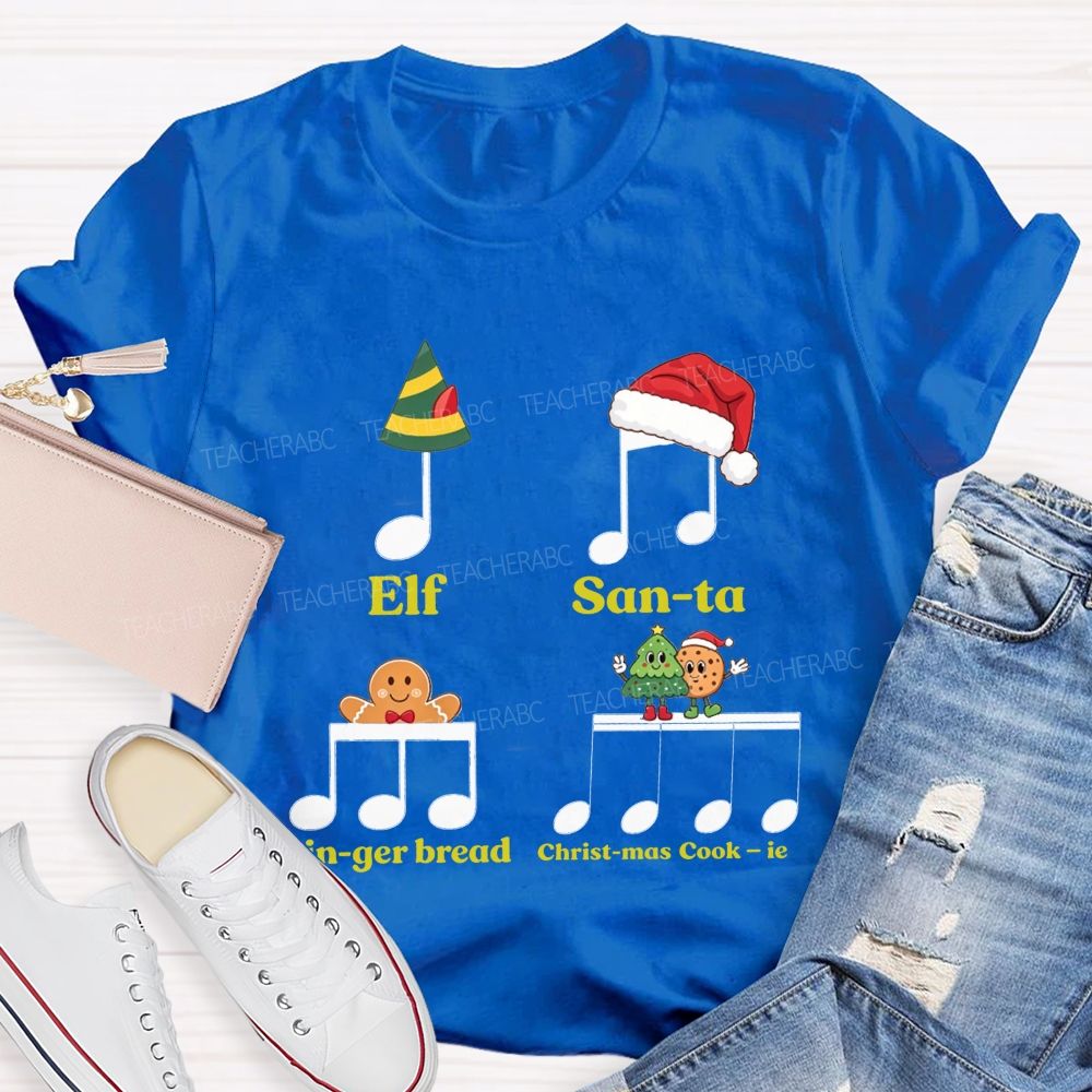 Christmas Music Rhythm Elf Santa Gingerbread Cookie Teacher T-shirt