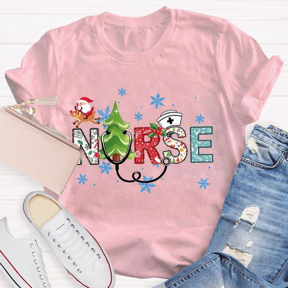 Santa And Stethoscope School Nurse Holiday T-shirt
