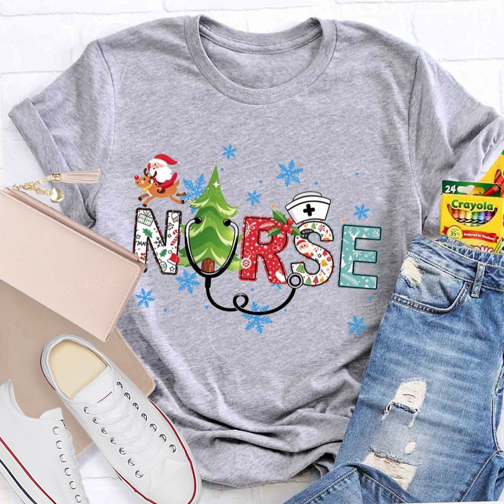 Santa And Stethoscope School Nurse Holiday T-shirt