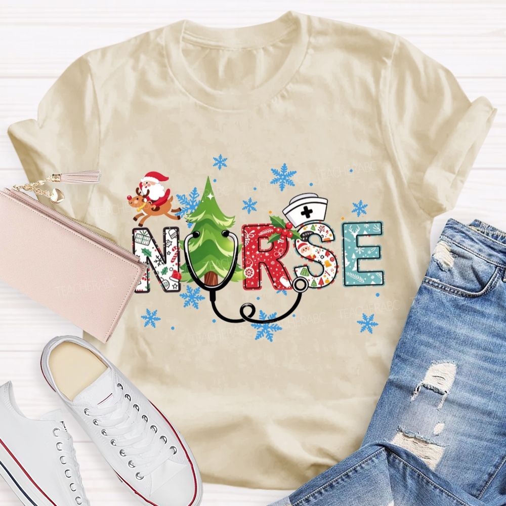 Santa And Stethoscope School Nurse Holiday T-shirt