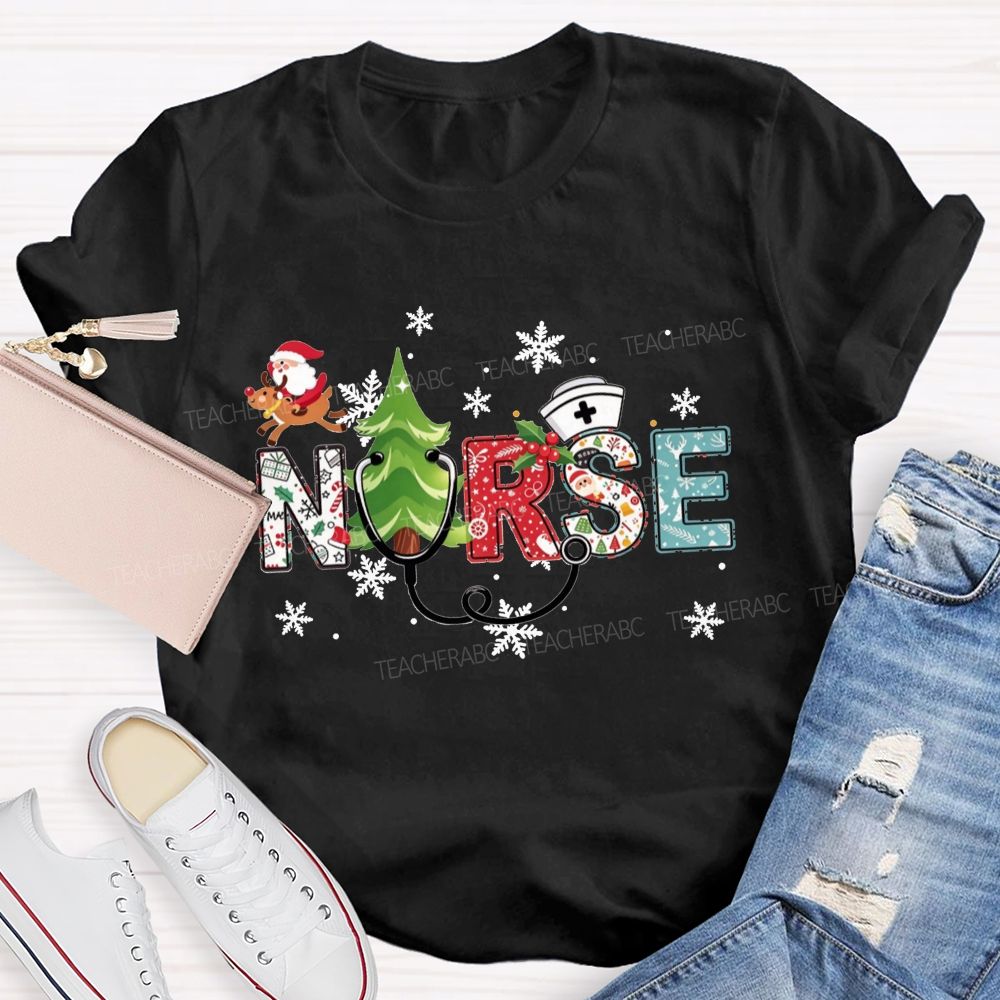 Santa And Stethoscope School Nurse Holiday T-shirt