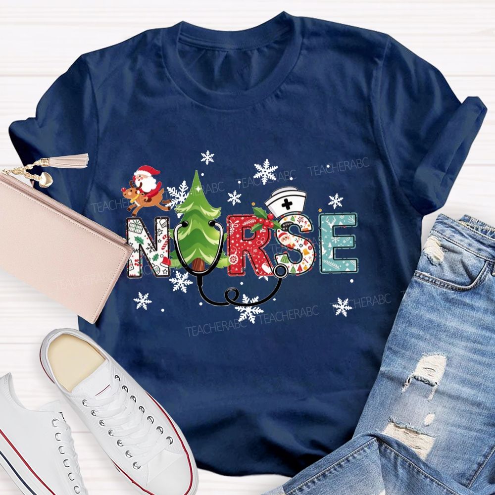 Santa And Stethoscope School Nurse Holiday T-shirt