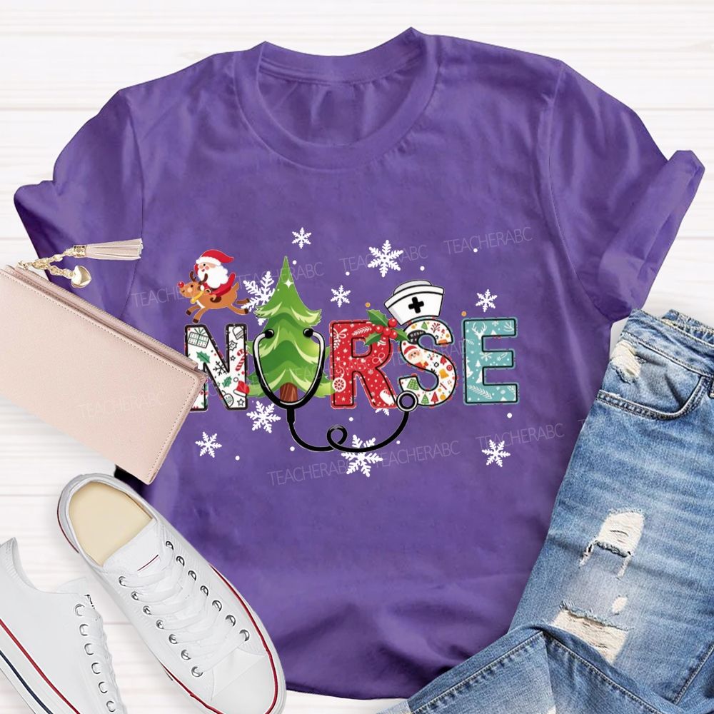 Santa And Stethoscope School Nurse Holiday T-shirt