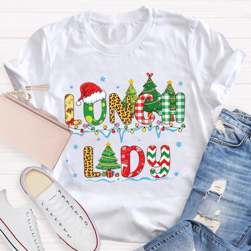 Christmas Lunch Lady Retro Patterned Letter T-shirt