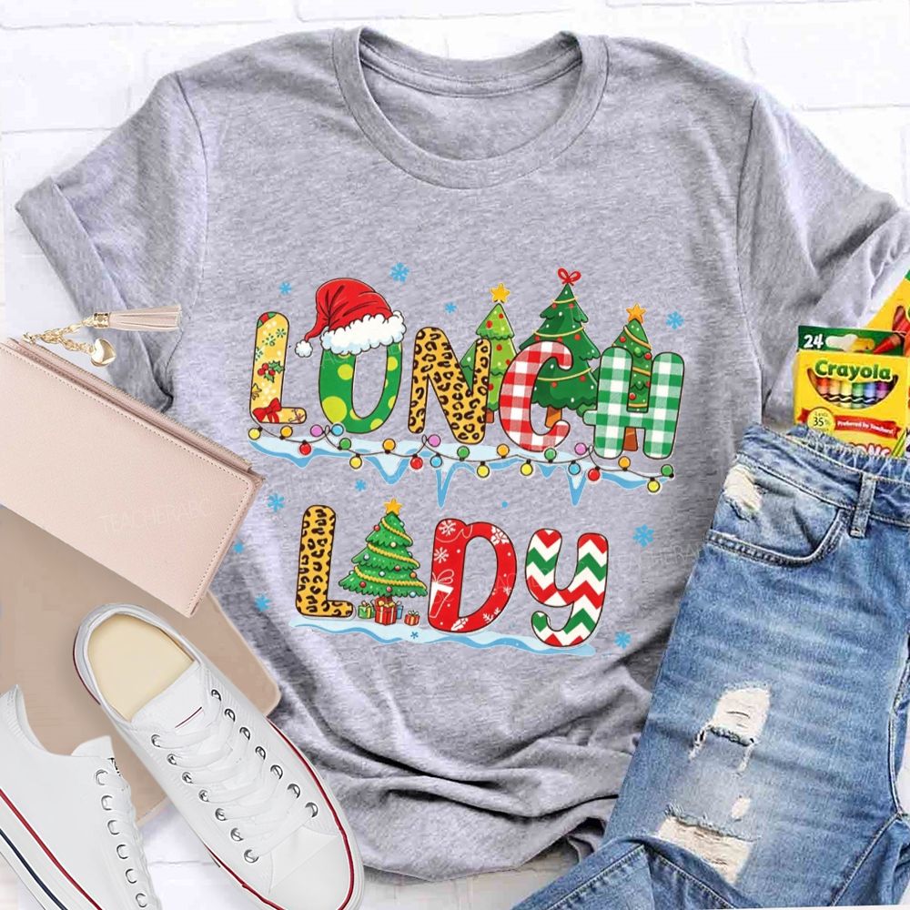 Christmas Lunch Lady Retro Patterned Letter T-shirt