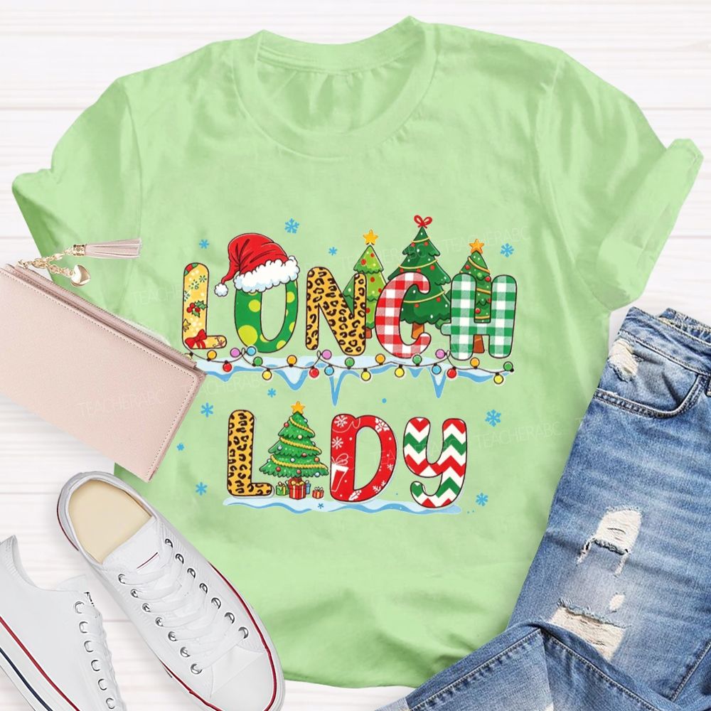 Christmas Lunch Lady Retro Patterned Letter T-shirt