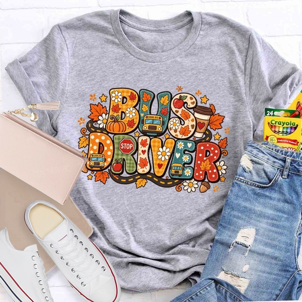 Fall Bus Driver Retro Letter Autumn School Bus T-shirt