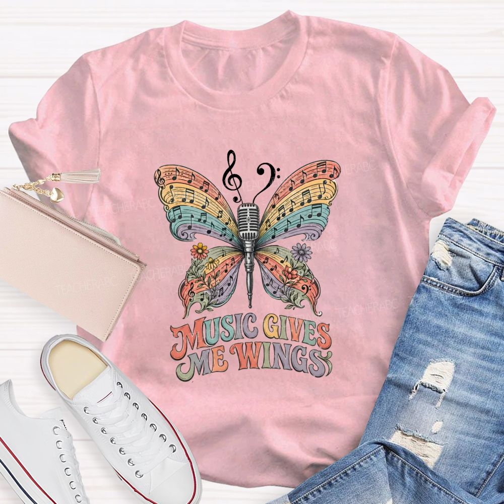 Music Gives Me Wings Boho Butterfly Music Teacher T-shirt