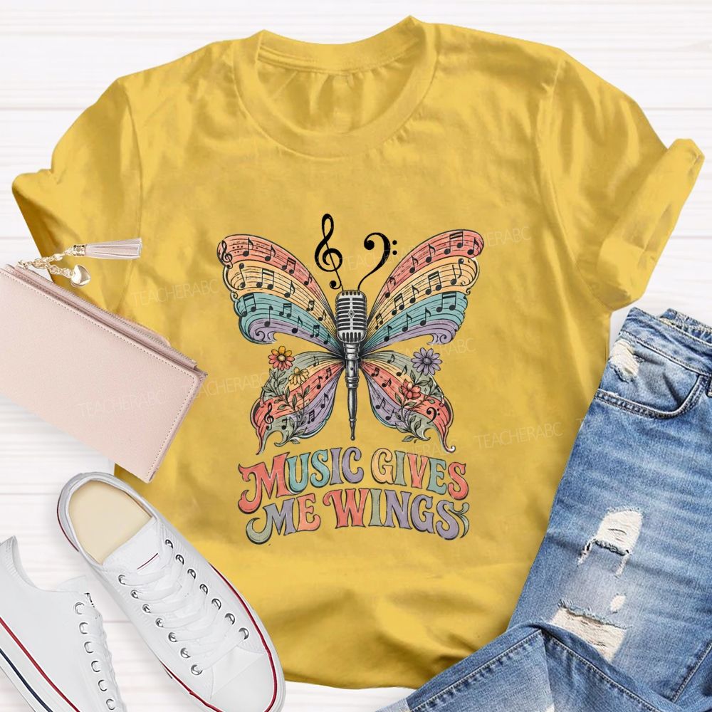 Music Gives Me Wings Boho Butterfly Music Teacher T-shirt