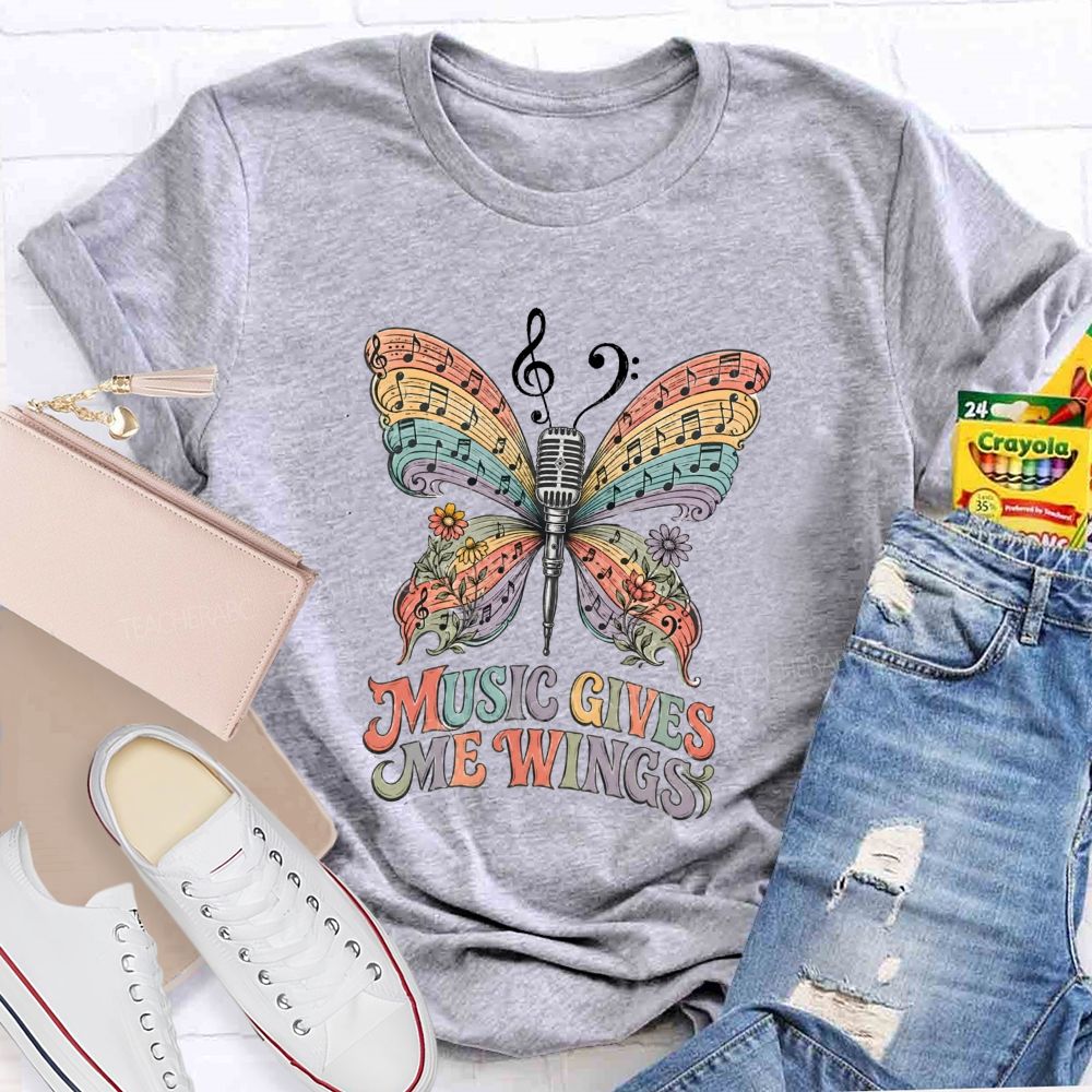 Music Gives Me Wings Boho Butterfly Music Teacher T-shirt