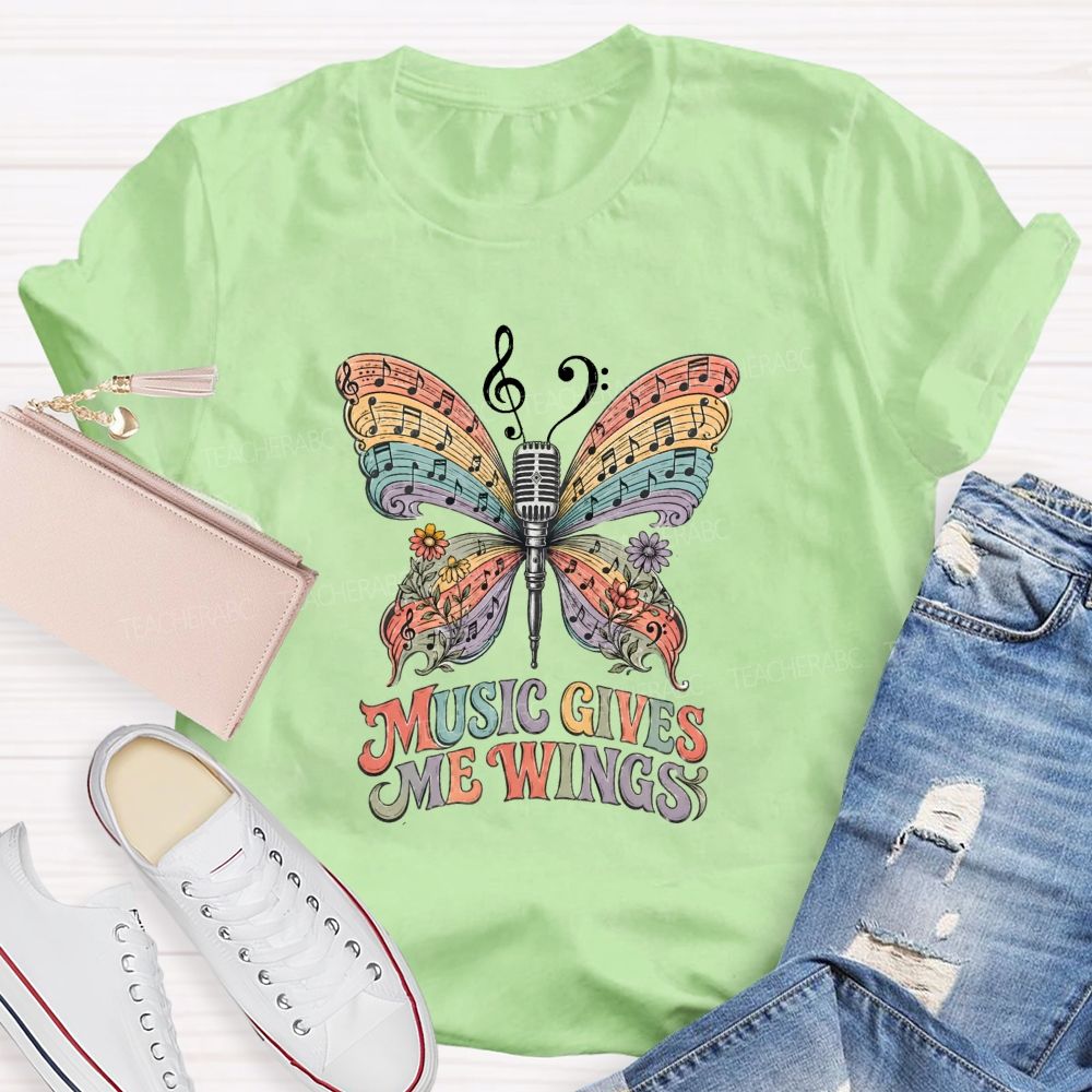 Music Gives Me Wings Boho Butterfly Music Teacher T-shirt