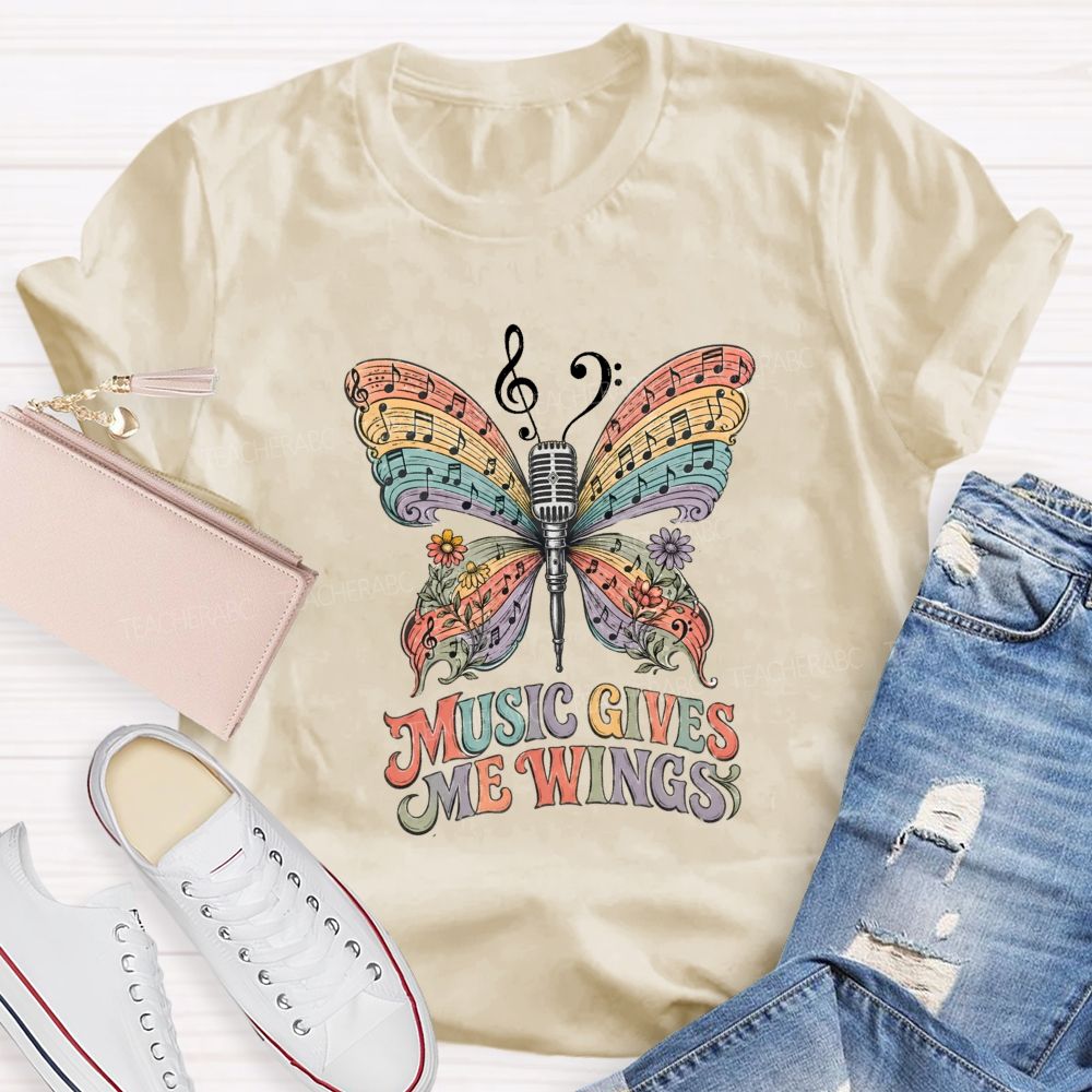 Music Gives Me Wings Boho Butterfly Music Teacher T-shirt