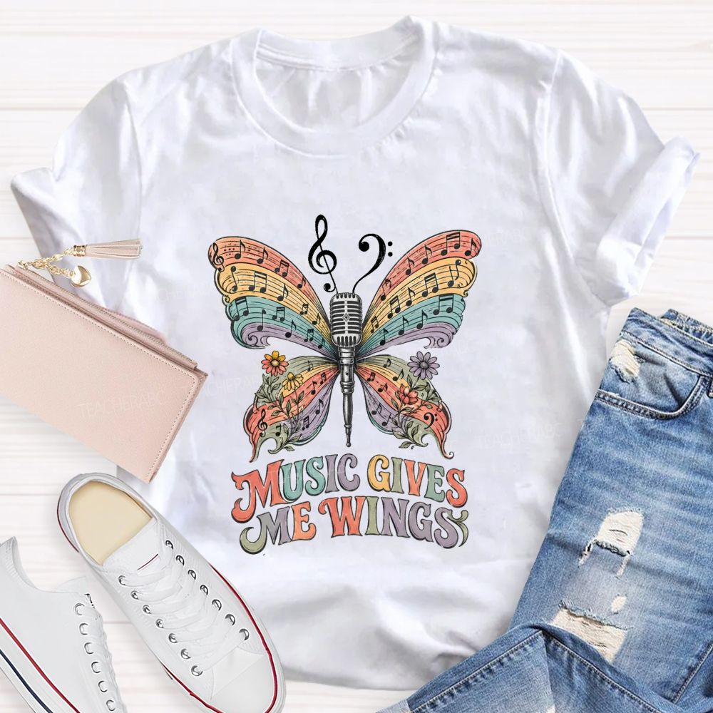 Music Gives Me Wings Boho Butterfly Music Teacher T-shirt