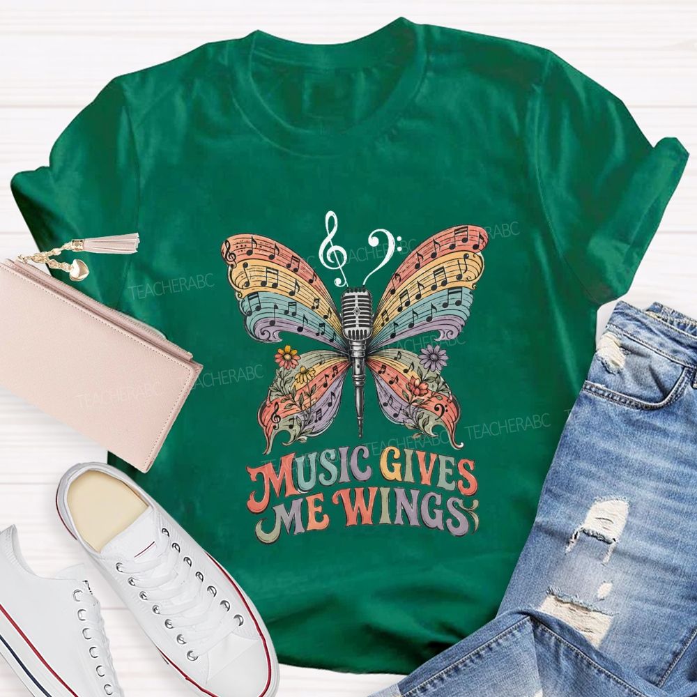 Music Gives Me Wings Boho Butterfly Music Teacher T-shirt
