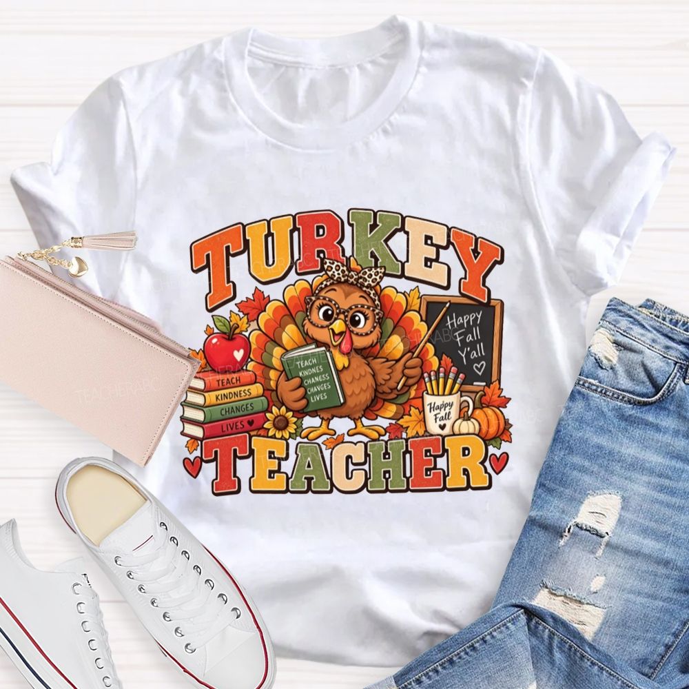 Turkey Teacher Thanksgiving Fall Graphic Teacher T-shirt