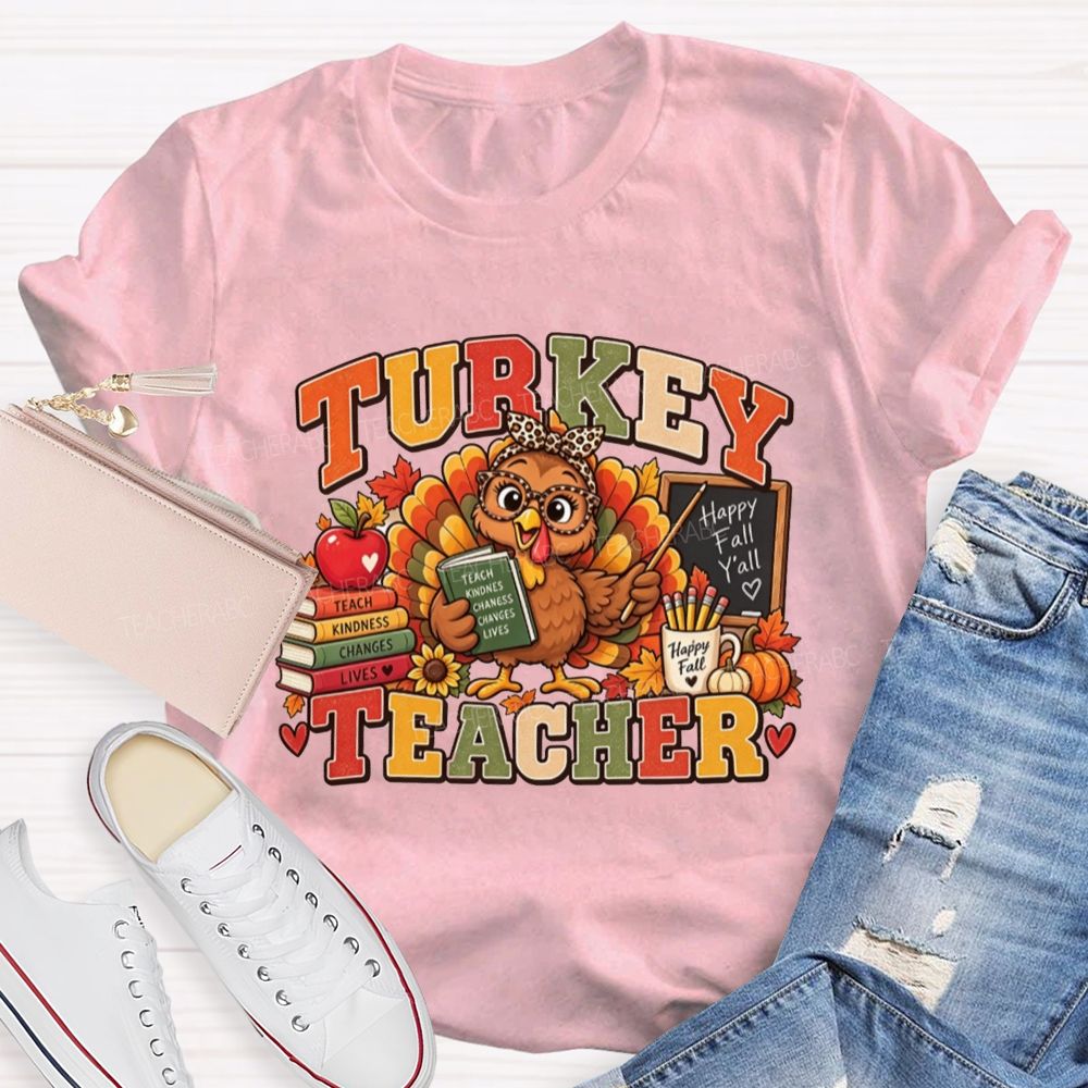 Turkey Teacher Thanksgiving Fall Graphic Teacher T-shirt