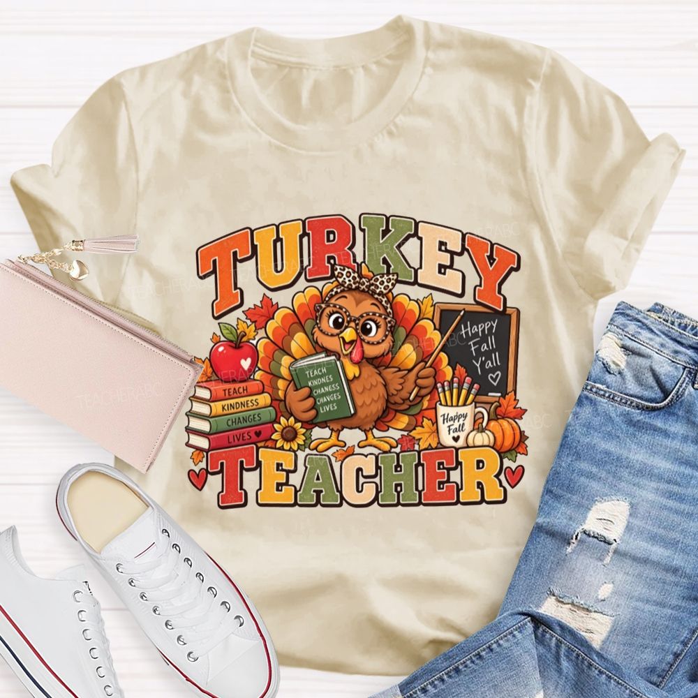 Turkey Teacher Thanksgiving Fall Graphic Teacher T-shirt
