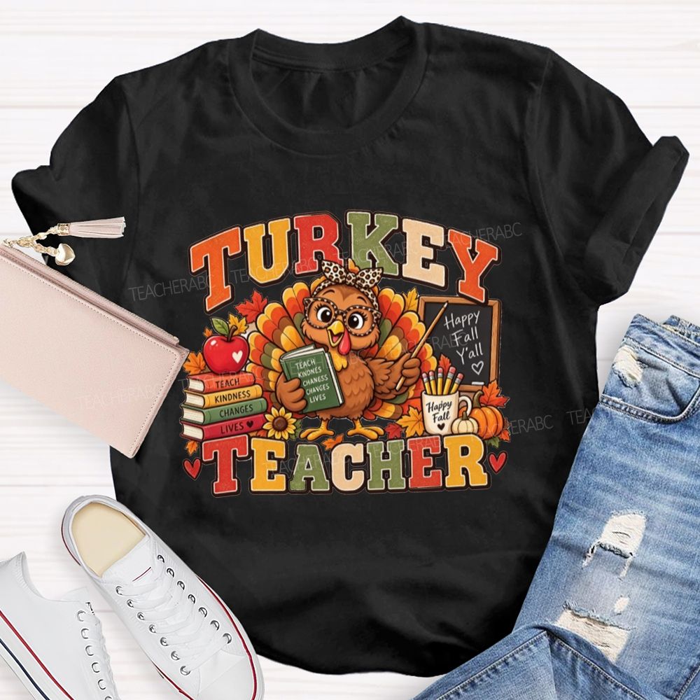 Turkey Teacher Thanksgiving Fall Graphic Teacher T-shirt