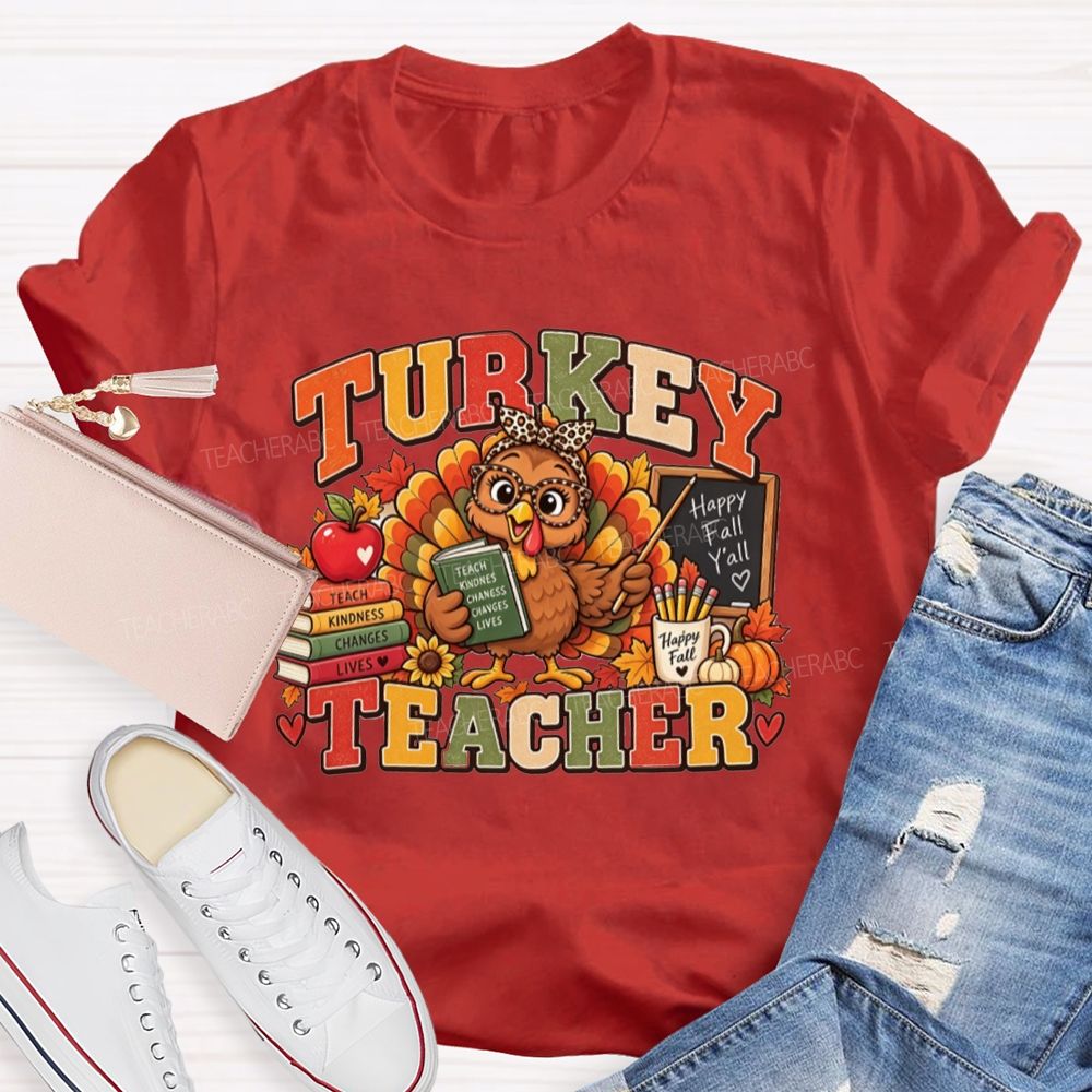 Turkey Teacher Thanksgiving Fall Graphic Teacher T-shirt