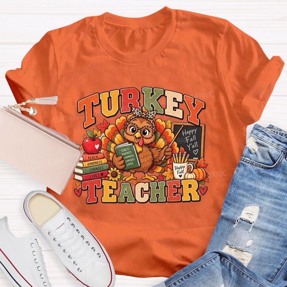 Turkey Teacher Thanksgiving Fall Graphic Teacher T-shirt