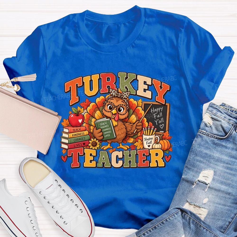 Turkey Teacher Thanksgiving Fall Graphic Teacher T-shirt
