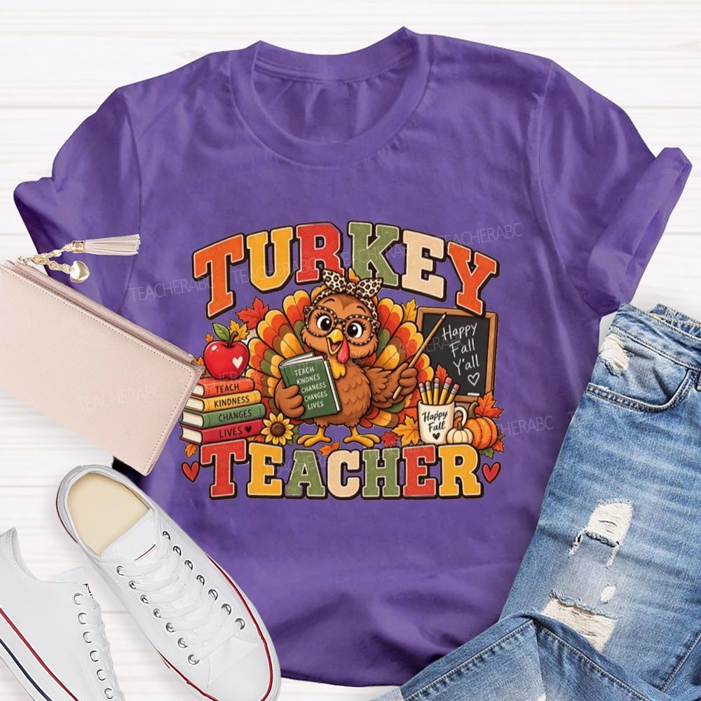 Turkey Teacher Thanksgiving Fall Graphic Teacher T-shirt