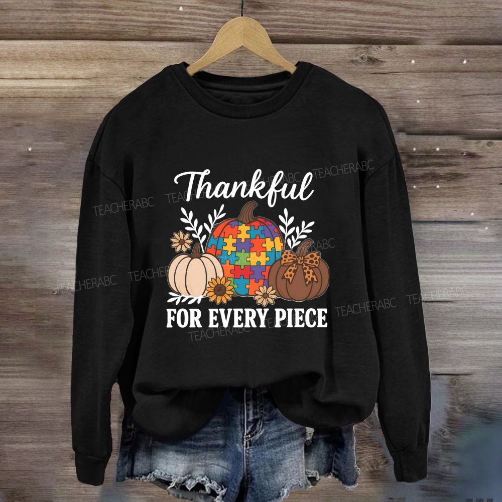 Thankful For Every Piece Autism Puzzle Pumpkin Fall Thanksgiving Sweatshirt