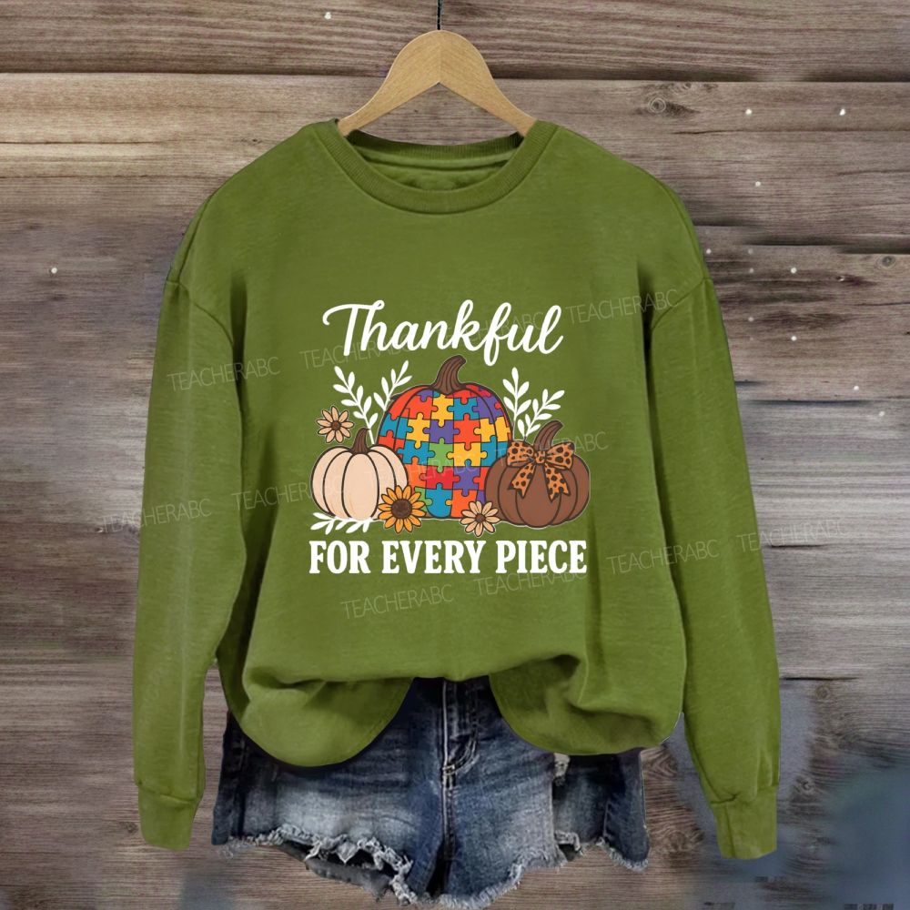 Thankful For Every Piece Autism Puzzle Pumpkin Fall Thanksgiving Sweatshirt