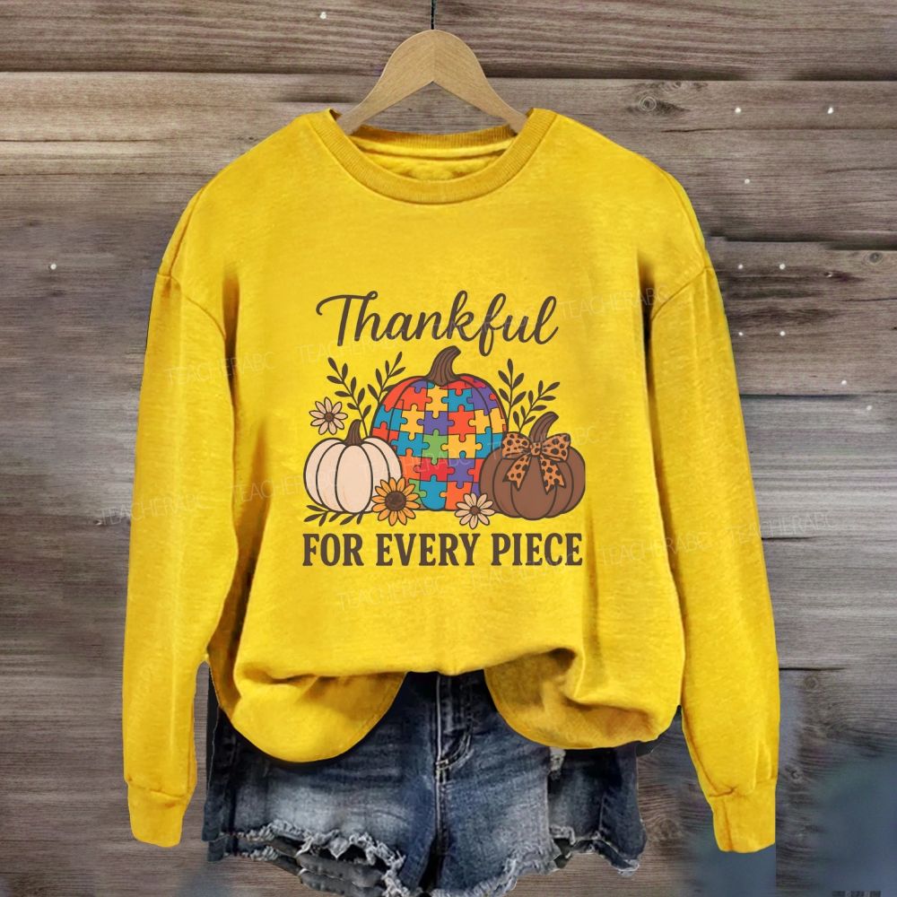 Thankful For Every Piece Autism Puzzle Pumpkin Fall Thanksgiving Sweatshirt