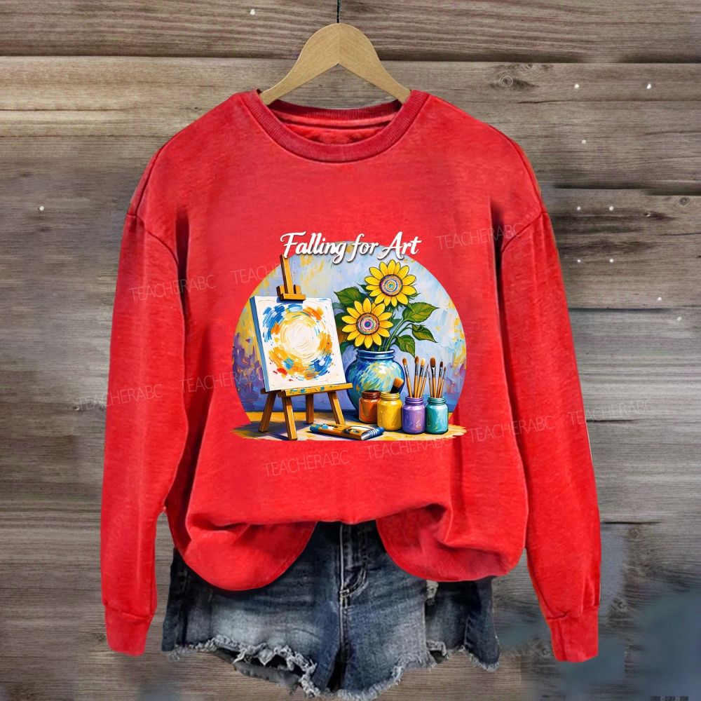 Falling For Art Autumn Artist Easel Sunflower Sweatshirt