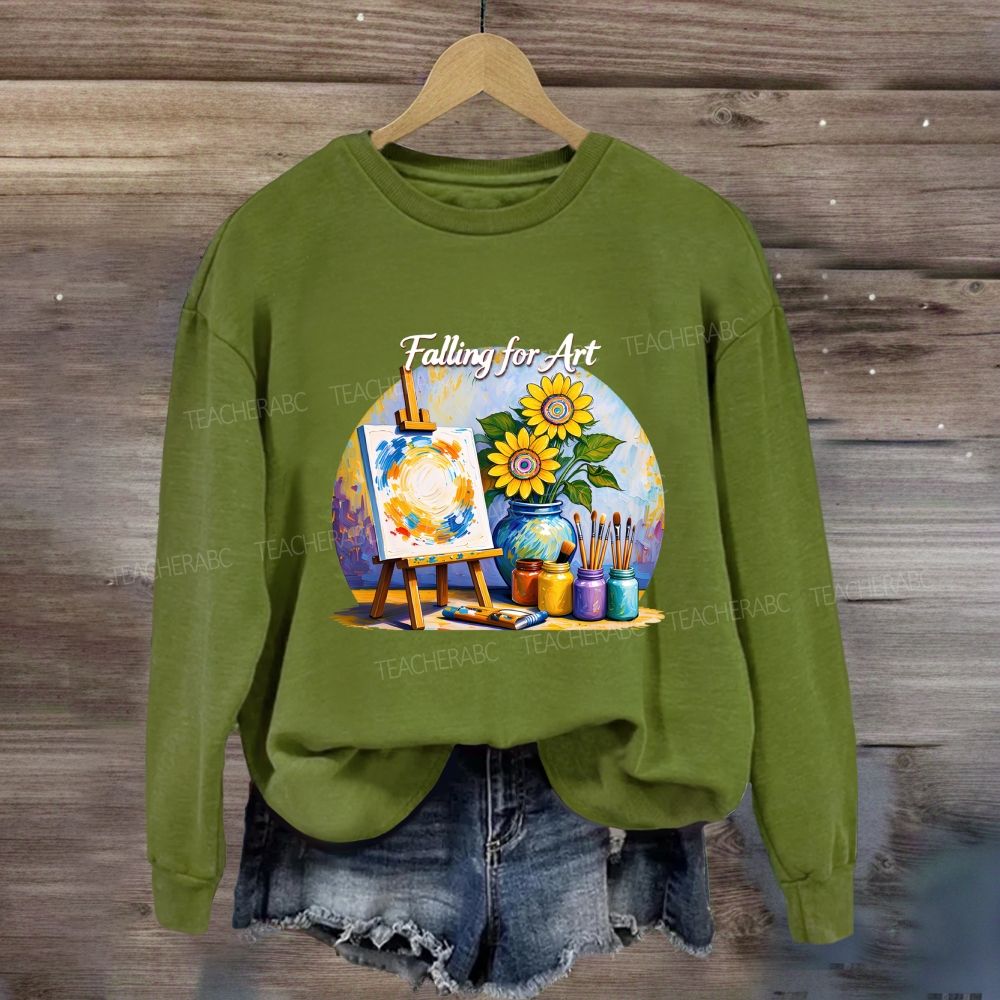 Falling For Art Autumn Artist Easel Sunflower Sweatshirt