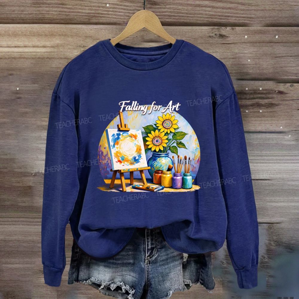 Falling For Art Autumn Artist Easel Sunflower Sweatshirt